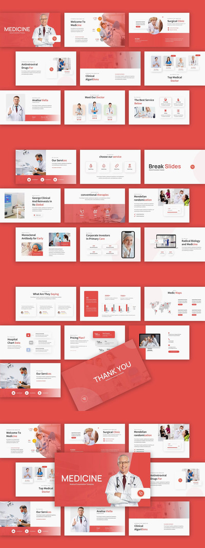🔴高端清新简约医疗卫生powerpoint幻灯片演示模板（pptx）