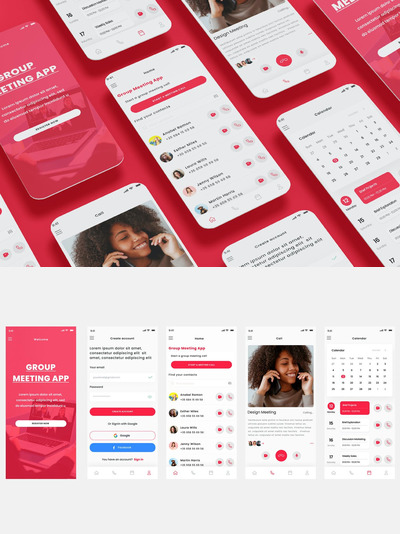在线小组会议，团队电话会议APP UI KIT (FIG,SKETCH,PSD,XD)