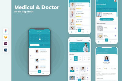 医疗和医生移动APP UI KIT (SKETCH,FIG,XD,PSD)