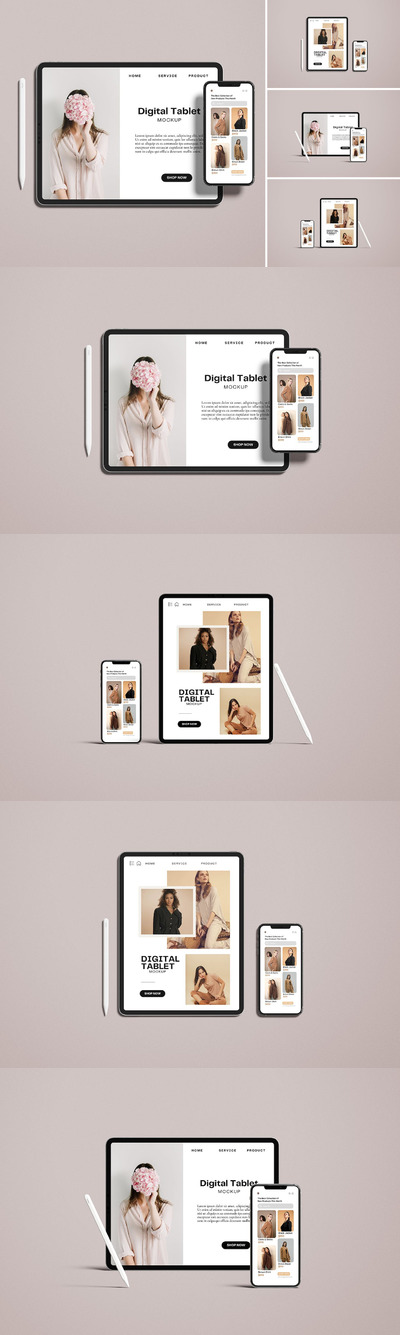 平板电脑和手机UI页面展示样机 (PSD)