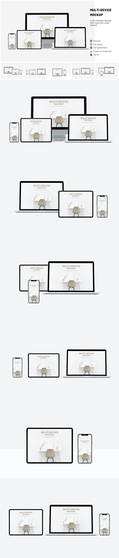 多尺寸屏幕苹果响应式电子设备样机 (PSD,JPG,PDF)