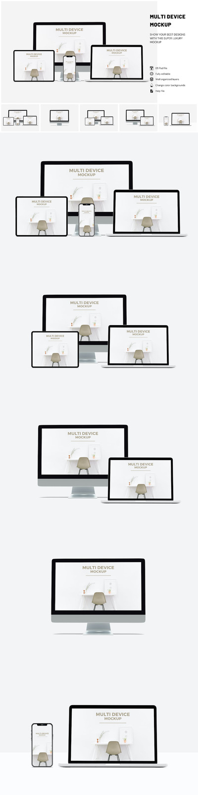 多尺寸屏幕苹果设备样机模板 (PSD,JPG,PDF)