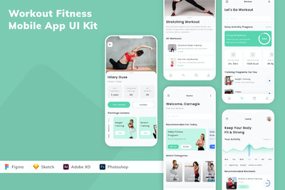 健身手机APP UI KIT (SKETCH,FIG,XD,PSD)