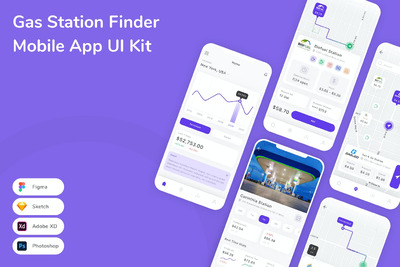 加油站查找器移动APP UI KIT (FIG,PSD,SKETCH,XD)