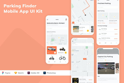 停车找车位移动APP UI KIT (SKETCH,FIG,XD,PSD)