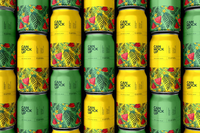 阵列等距汽水易拉罐包装设计样机 (PSD)