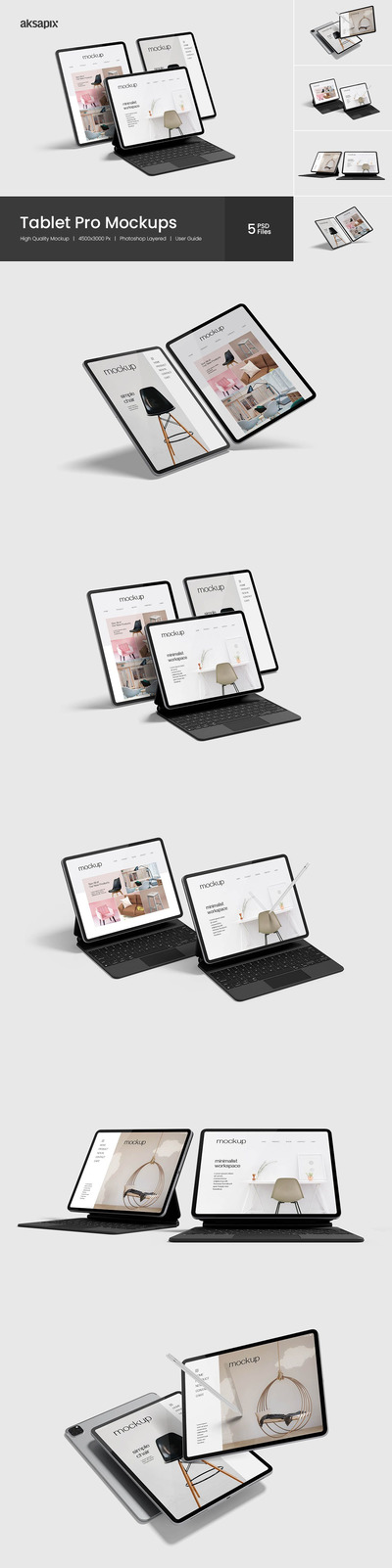 不同视角的iPad Pro电脑设备样机 (PSD,JPG)