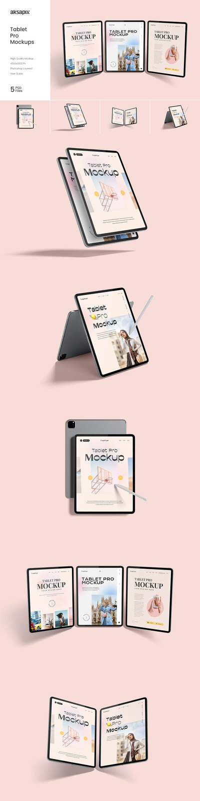 iPad Pro平板电脑样机模板 (PSD,JPG)