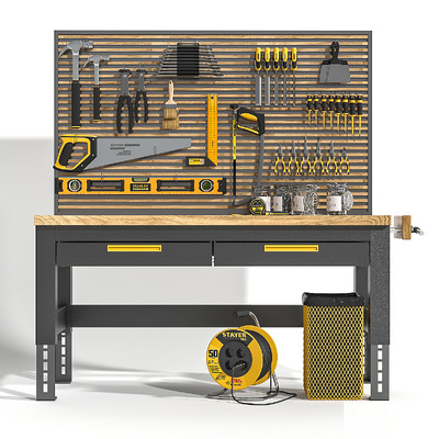 摆满锤子 锯子 钉子的操作台3D模型（OBJ）