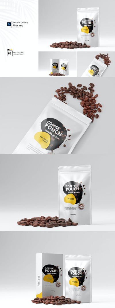咖啡豆包装袋设计样机 (PSD)