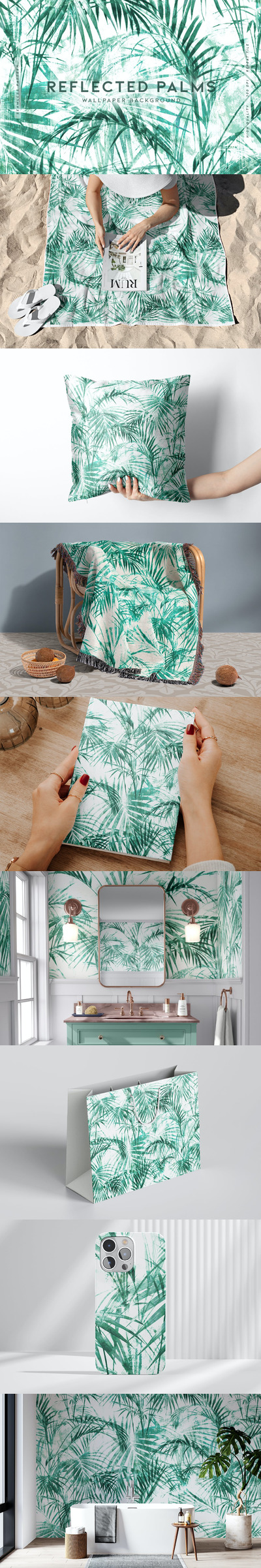 装饰性棕榈树植物无缝背景 (JPG)