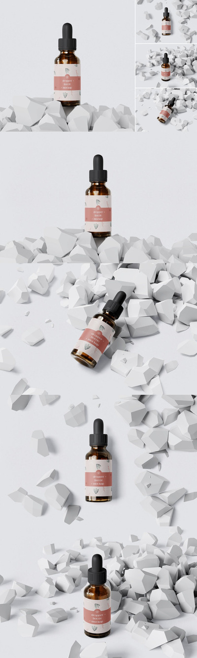 玻璃滴管瓶包装样机 (PDF,PSD)