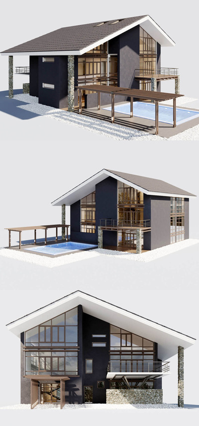 带户外泳池的双层别墅3D模型（OBJ,FBX,MAX）
