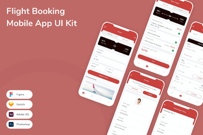 航班预订手机应用APP UI KIT (SKETCH,FIG,XD,PSD)