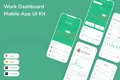 工作面板仪表盘移动应用APP UI KIT (SKETCH,FIG,XD,PSD)