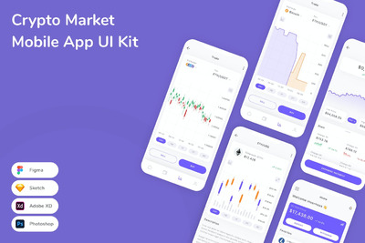 加密货币市场移动应用APP UI KIT (SKETCH,FIG,XD,PSD)