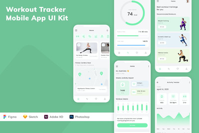 锻炼运动追踪记录手机应用APP UI KIT (SKETCH,FIG,XD,PSD)