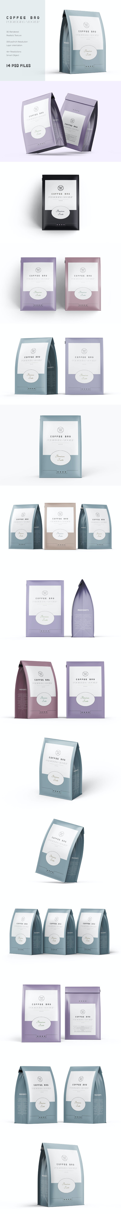 哑光零食食品包装大袋设计样机 (PSD)