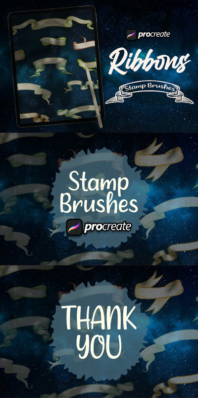 复古缎带印花Procreate画笔 (BRUSHSET)