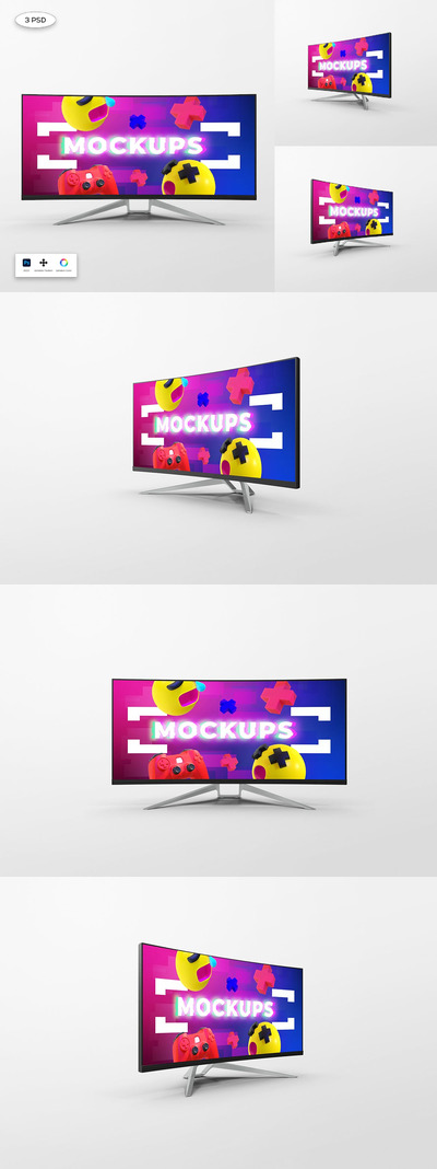 超宽游戏显示器屏幕样机 (PSD)