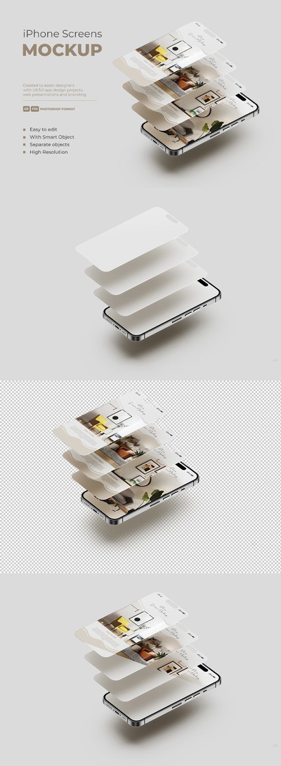 iphone手机屏幕样机 (PSD,JPG)