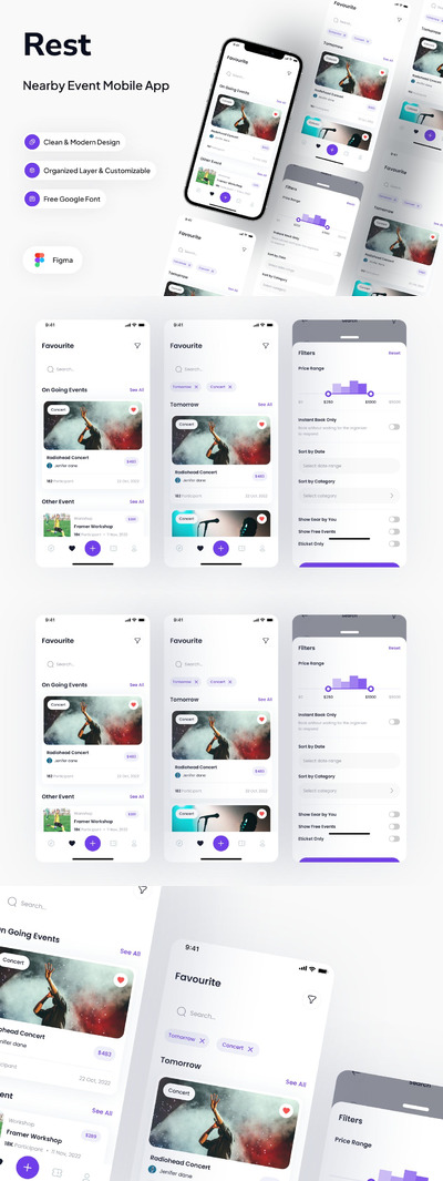 最喜欢的活动搜索 App UI Kit (FIG)