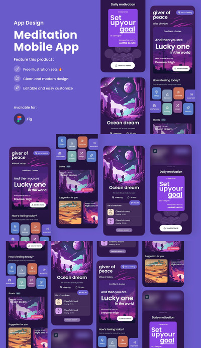 冥想手机应用App UI Kit (FIG)