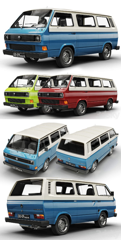 大众Volkswagen T3箱型运输车 面包车3D模型（OBJ,FBX,MAX,C4D,LWO）