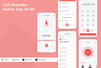 呼叫记录器移动应用App UI Kit (SKETCH,FIG,XD,PSD)