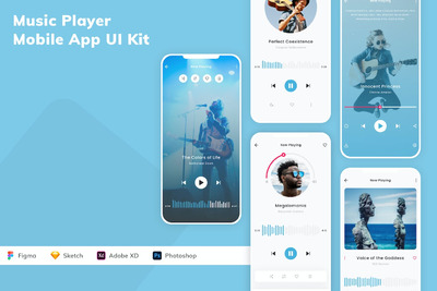 音乐播放器移动应用App UI Kit (SKETCH,FIG,XD,PSD)