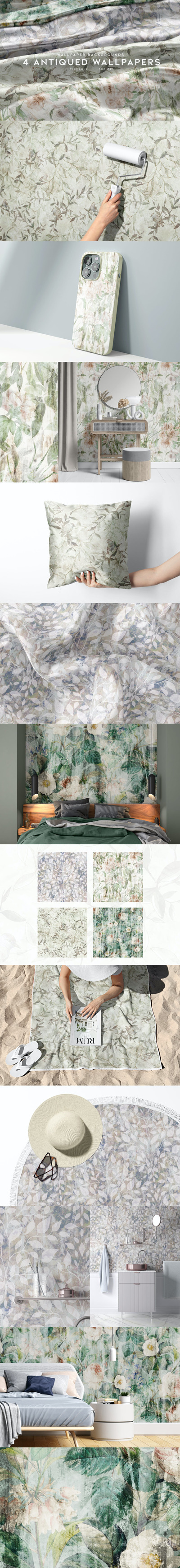 4张复古花卉壁纸图案 (JPG)