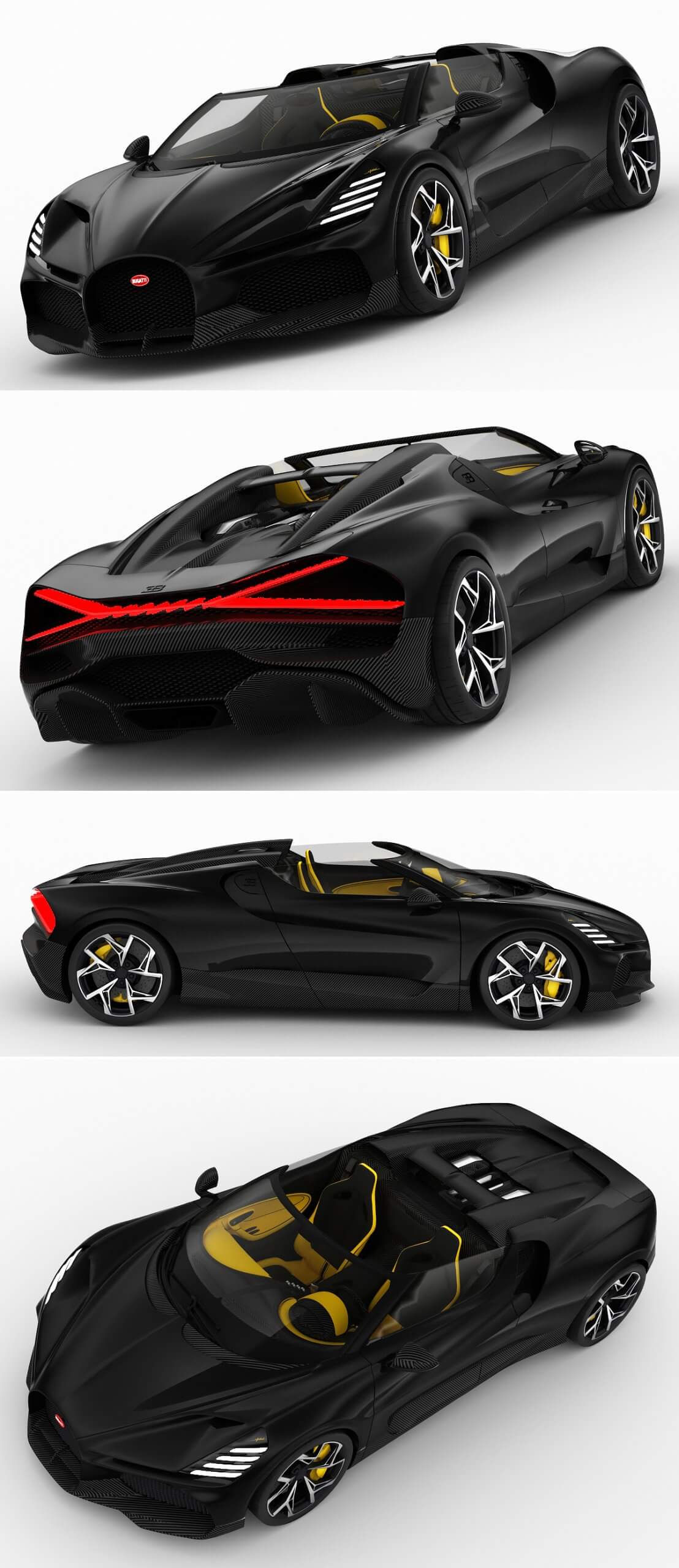 2024布加迪Bugatti W16 Mistral敞篷跑车3D模型（OBJ,FBX,MAX）