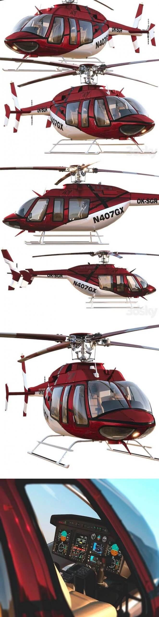 Bell 407 直升机3D模型下载（OBJ,FBX,MAX）