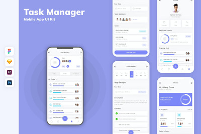 任务管理器移动应用APP UI KIT (SKETCH,FIG,XD,PSD)