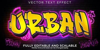 立体涂鸦霓虹矢量文字效果[eps]