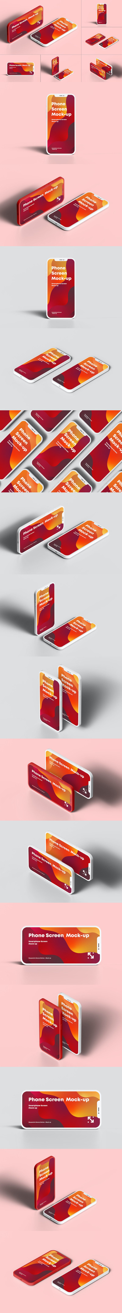 手机屏幕实物模型样机下载 (PSD,PDF)