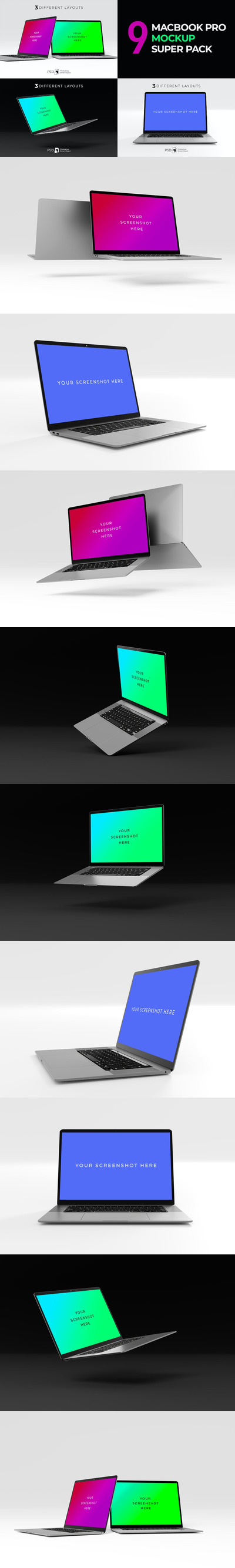 Macbook Pro笔记本电脑样机素材包 (PSD)