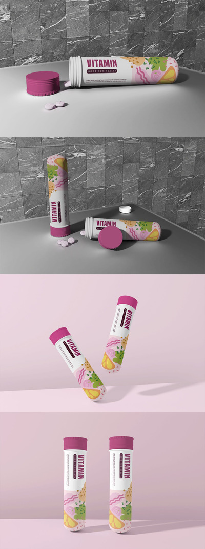 维生素药瓶包装设计样机 (PSD)