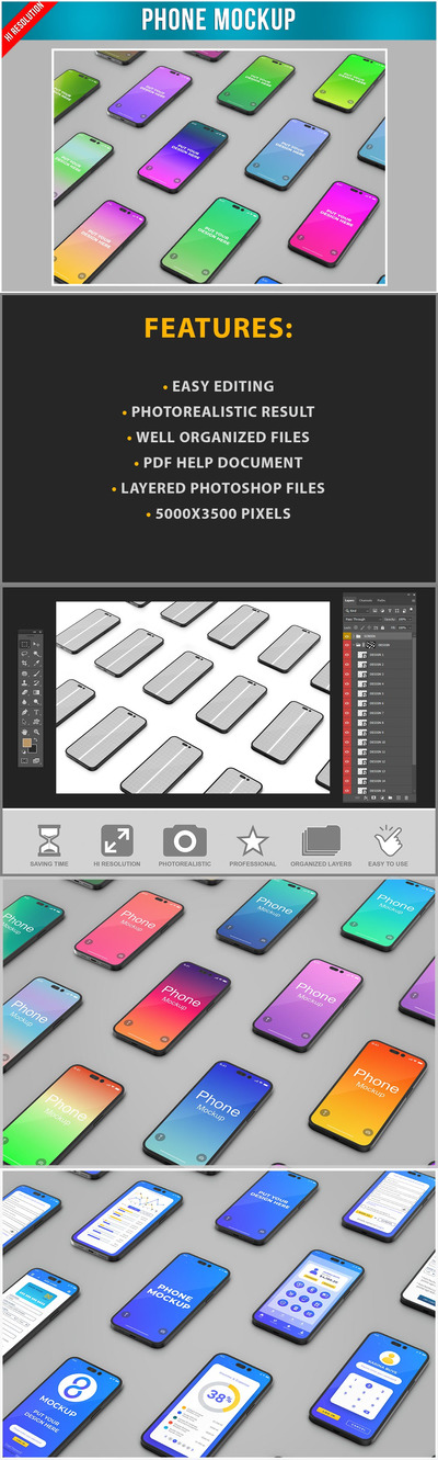 Ui/Ux设计展示苹果iPhone 14手机样机模板 (PSD)