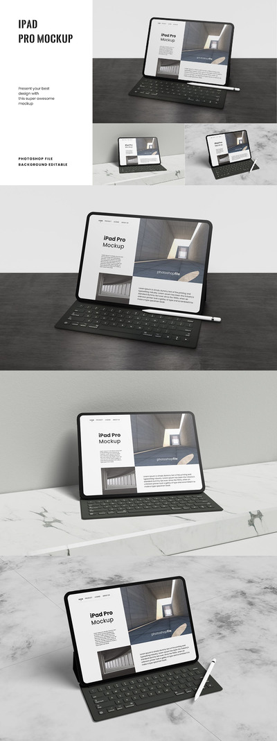 带键盘的iPad Pro平板电脑样机 (PSD)