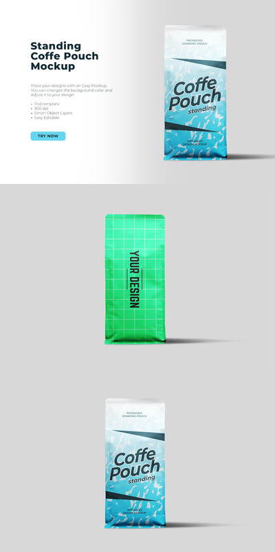 咖啡豆包装袋设计样机 (PSD,PNG,PDF)