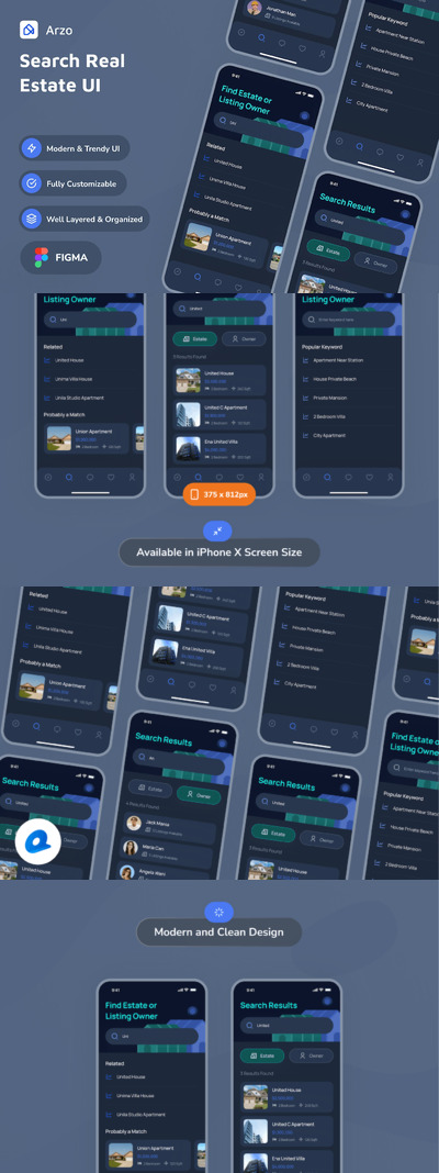 搜索房地产应用App UI Kit (FIG)