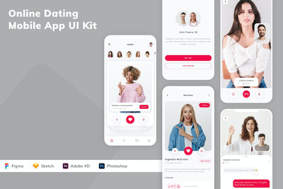 在线约会手机应用App UI Kit (SKETCH,FIG,XD,PSD)