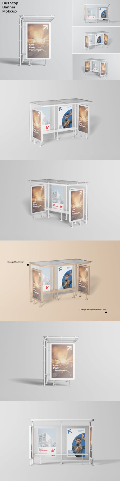 巴士站广告牌海报展示样机 (PSD,PDF)