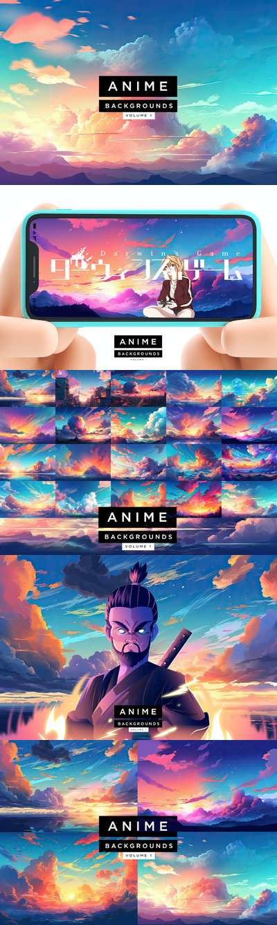 🔴时尚绚丽的动漫风格云彩天空背景底纹纹理大集合