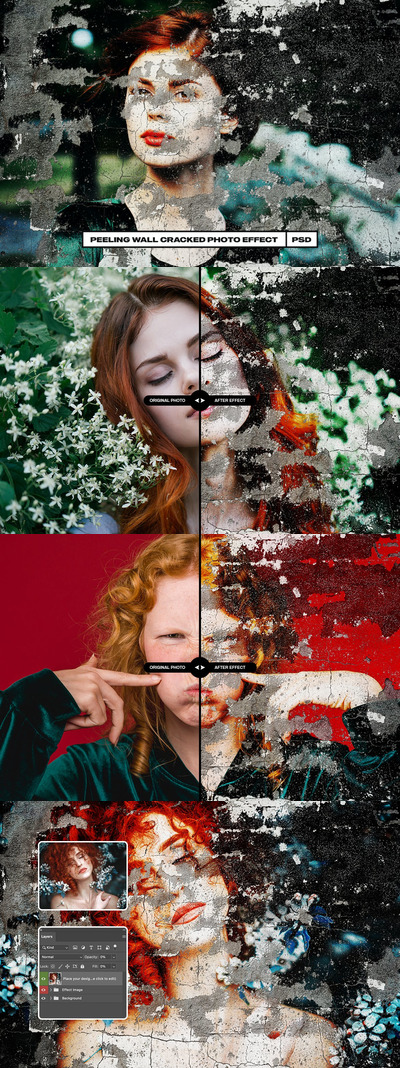 🔴逼真效果的剥落墙体裂痕照片效果图层样式-PSD