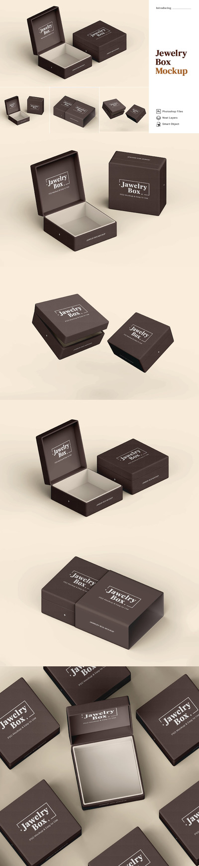 珠宝首饰盒品牌包装设计样机 (PSD)