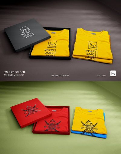 折叠T恤图案设计样机 (PSD)