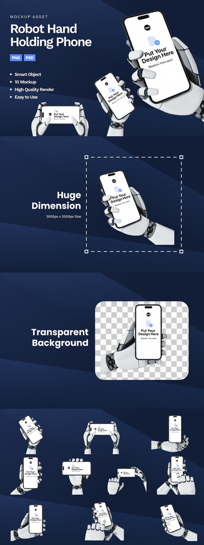 机器人手持电话手机样机 (PSD,PNG)
