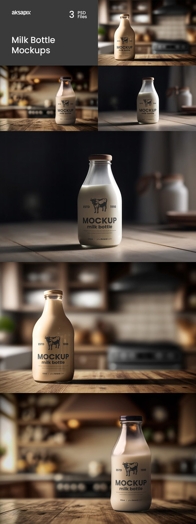 带场景的奶瓶模型样机 (PSD,JPG)